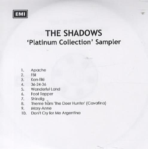 The Shadows Platinum Collection Sampler CD-R acetate UK SHDCRPL334206