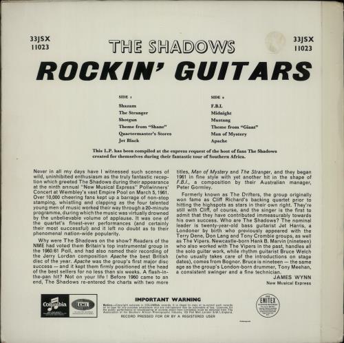 The Shadows Rockin' Guitars vinyl LP album (LP record) South African SHDLPRO645026