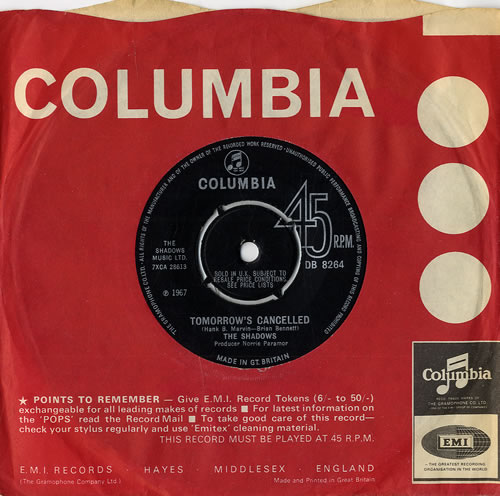 The Shadows Tomorrow's Cancelled 7" vinyl single (7 inch record / 45) UK SHD07TO269759