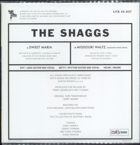 The Shaggs Sweet Maria - RSD16 - Numbered 7" vinyl single (7 inch record / 45) US UZH07SW768998
