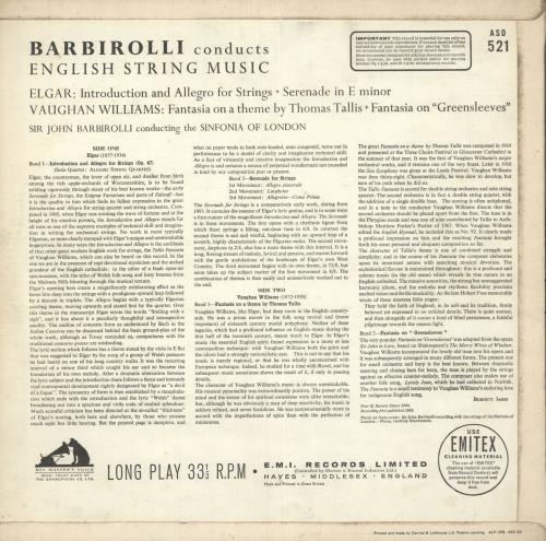 The Sinfonia Of London Barbirolli Conducts English String Music - 1st vinyl LP album (LP record) UK V76LPBA746355
