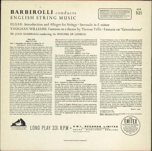 The Sinfonia Of London Barbirolli Conducts English String Music - 5th vinyl LP album (LP record) UK V76LPBA775062