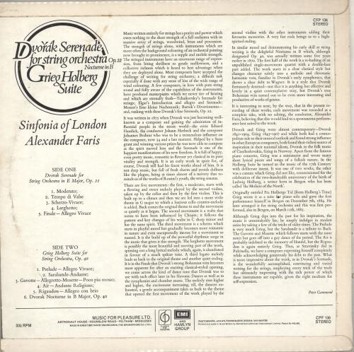 The Sinfonia Of London Dvor�k: Serenade For String Orchestra Op.22 / Nocturne in B / Grieg: Holberg Suite vinyl LP album (LP record) UK V76LPDV711415