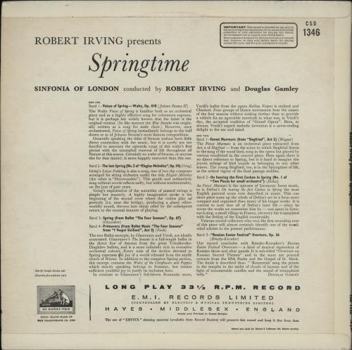 The Sinfonia Of London Robert Irving Presents Springtime vinyl LP album (LP record) UK V76LPRO762758