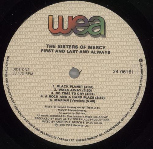 The Sisters Of Mercy First And Last And Always vinyl LP album (LP record) Canadian SOMLPFI887993