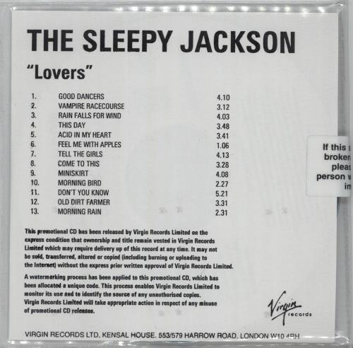 The Sleepy Jackson Lovers + Album Sampler CD-R acetate UK S/JCRLO664433