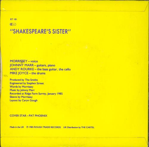 The Smiths Shakespeare's Sister - Solid centre -EX 7" vinyl single (7 inch record / 45) UK SMI07SH799971