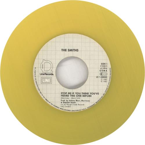The Smiths Stop Me - Yellow Vinyl - VG/EX 7" vinyl single (7 inch record / 45) German SMI07ST749515