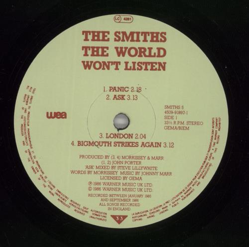 The Smiths The World Won't Listen - EX 10" vinyl single (10 inch record) UK SMI10TH626216