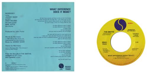 The Smiths What Difference Does It Make - Morrissey Sleeve 7" vinyl single (7 inch record / 45) US SMI07WH27712