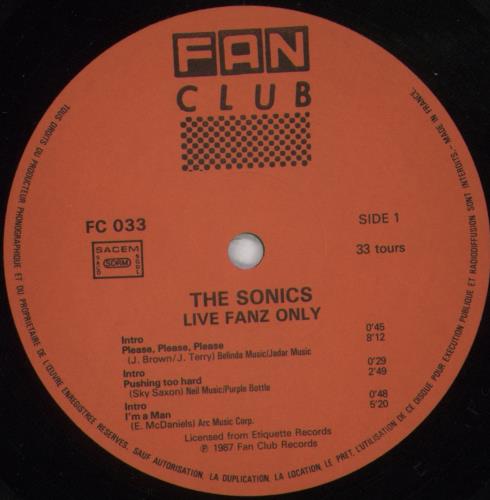 The Sonics Live Fanz Only vinyl LP album (LP record) French TSKLPLI824386