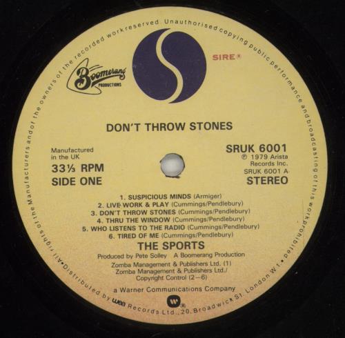 The Sports Don't Throw Stones vinyl LP album (LP record) UK UQWLPDO564432