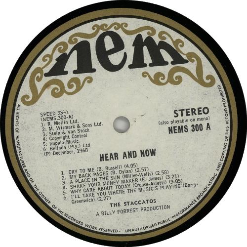 The Staccatos Hear & Now vinyl LP album (LP record) South African XKOLPHE645035