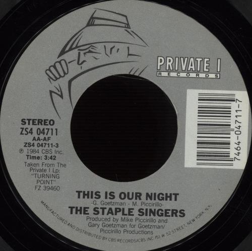 The Staple Singers This Is Our Night 7" vinyl single (7 inch record / 45) US SS407TH671961