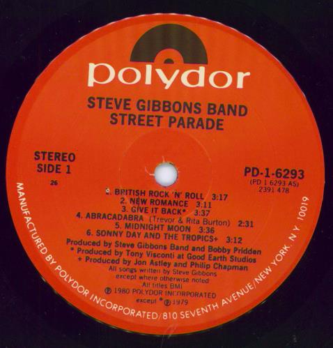 The Steve Gibbons Band Street Parade vinyl LP album (LP record) US BBVLPST792441