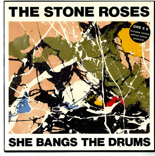 The Stone Roses She Bangs The Drums + Postcard 7" vinyl single (7 inch record / 45) UK STO07SH55511