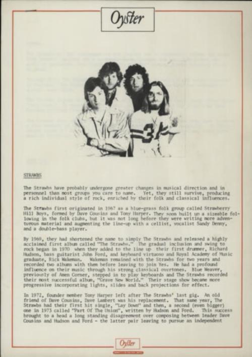 The Strawbs Burning For You media press pack UK SRBPPBU602968