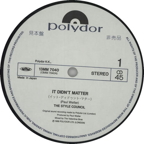 The Style Council It Didn't Matter 12" vinyl single (12 inch record / Maxi-single) Japanese STY12IT40174