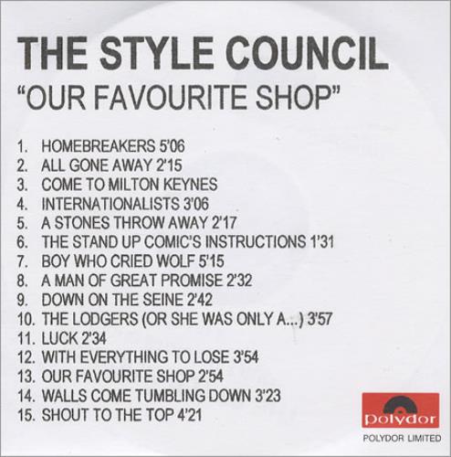 The Style Council Our Favourite Shop CD-R acetate UK STYCROU162963