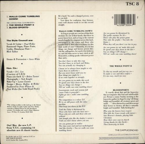 The Style Council Walls Come Tumbling Down 7" vinyl single (7 inch record / 45) UK STY07WA42561