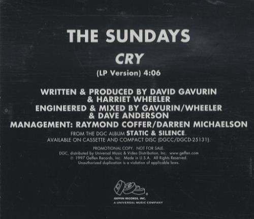 The Sundays Cry CD single (CD5 / 5") US SUNC5CR169840