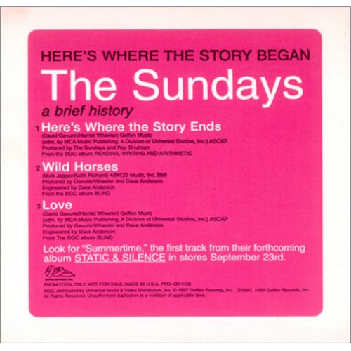The Sundays Here's Where The Story Began Sampler CD single (CD5 / 5") US SUNC5HE96626