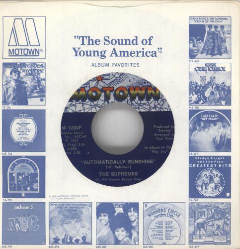 The Supremes Automatically Sunshine 7" vinyl single (7 inch record / 45) US SPM07AU749557