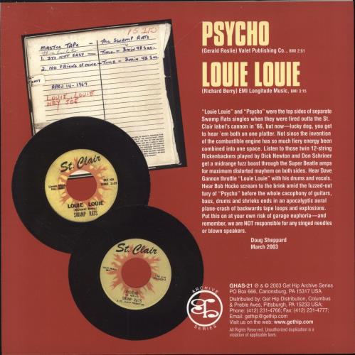 The Swamp Rats Psycho 7" vinyl single (7 inch record / 45) US RK407PS887891