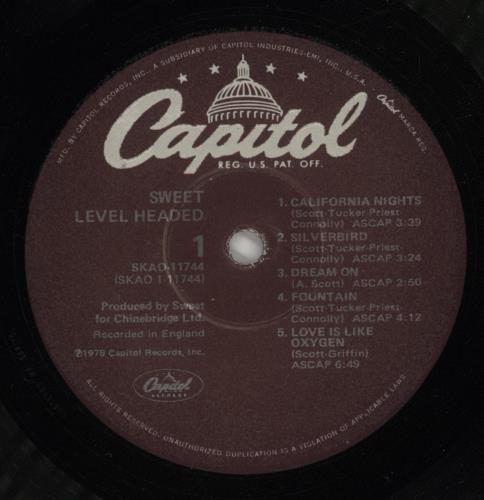 The Sweet Level Headed vinyl LP album (LP record) US SWTLPLE874146
