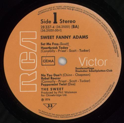 The Sweet Sweet Fanny Adams vinyl LP album (LP record) German SWTLPSW874102