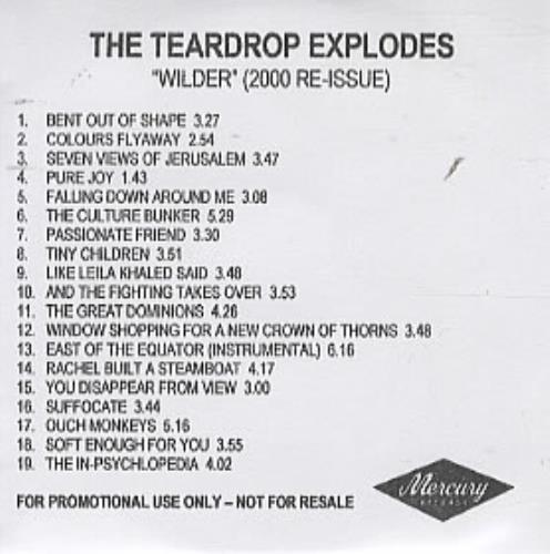 The Teardrop Explodes Wilder CD-R acetate UK TDPCRWI204015