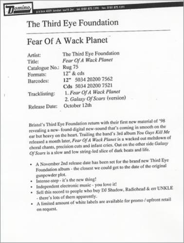 The Third Eye Foundation Fear Of A Wack Planet/A Galaxy Of Scars 12" vinyl single (12 inch record / Maxi-single) UK 3EF12FE245944