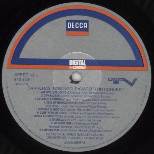 The Three Tenors In Concert - EX vinyl LP album (LP record) UK T3TLPIN862920