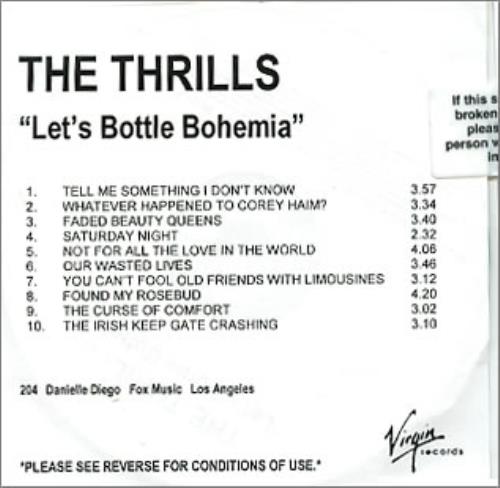 The Thrills Let's Bottle Bohemia CD-R acetate US RILCRLE303624