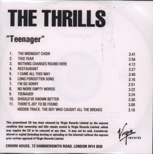 The Thrills Teenager CD-R acetate UK RILCRTE665753