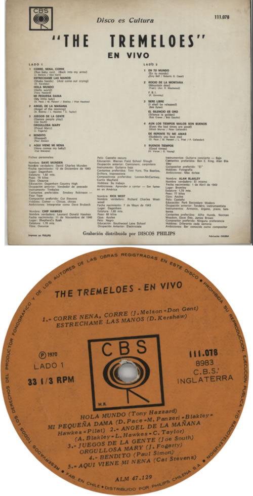 The Tremeloes En Vivo vinyl LP album (LP record) Chile TRELPEN601135