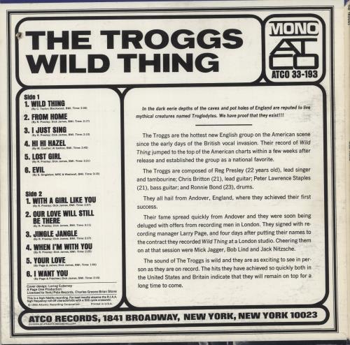 The Troggs Wild Thing vinyl LP album (LP record) US TRGLPWI883264