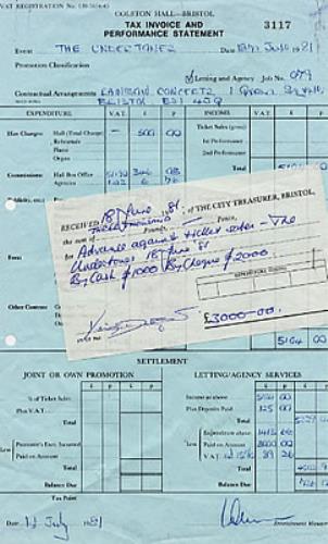 The Undertones Tax Invoice And Performance Statement memorabilia UK UDTMMTA245160
