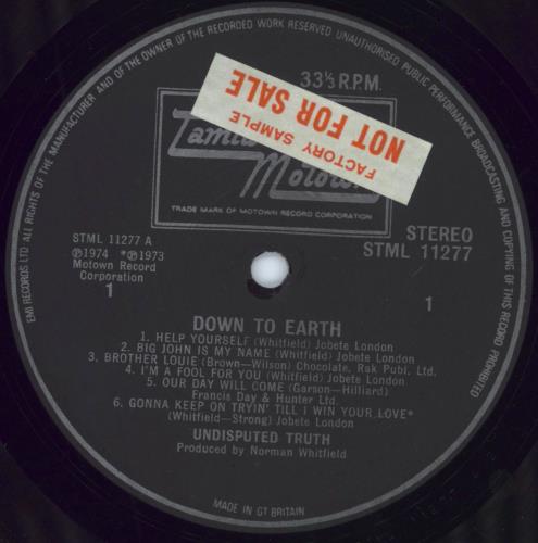 The Undisputed Truth Down To Earth - Factory Sample sticker vinyl LP album (LP record) UK DPTLPDO787584