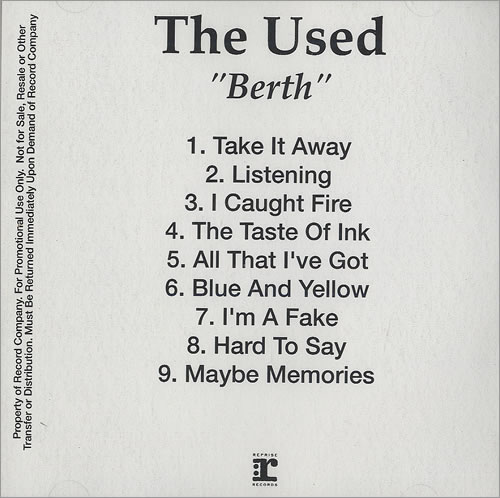 The Used Berth CD-R acetate US USDCRBE489782