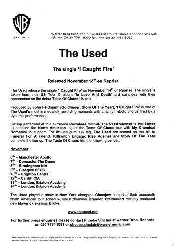 The Used I Caught Fire CD single (CD5 / 5") UK USDC5IC657589