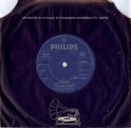 The Valentines Juliette 7" vinyl single (7 inch record / 45) Australian T/V07JU547840