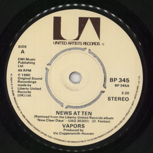 The Vapors News At Ten 7" vinyl single (7 inch record / 45) UK VAP07NE77047
