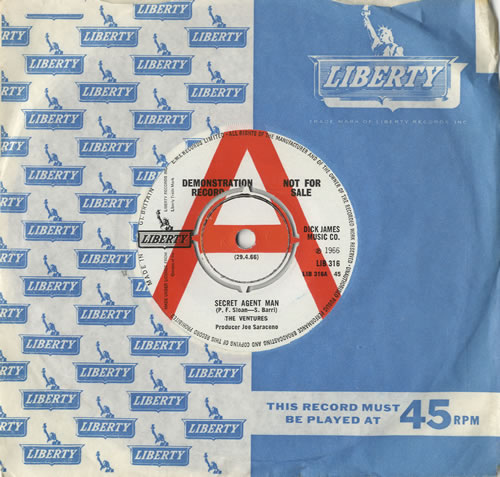 The Ventures Secret Agent Man 7" vinyl single (7 inch record / 45) UK VEN07SE469276
