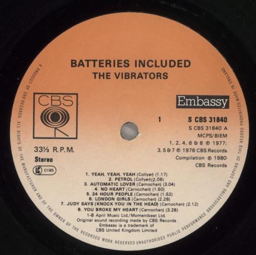 The Vibrators Batteries Included vinyl LP album (LP record) UK VIBLPBA445010