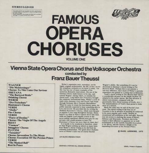 The Vienna State Orchestra Famous Opera Choruses vinyl LP album (LP record) UK X8TLPFA754237
