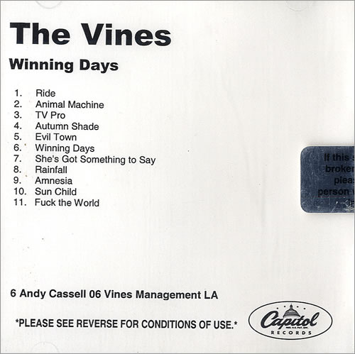 The Vines Winning Days CD-R acetate US VNECRWI483407
