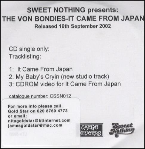The Von Bondies It Came From Japan CD-R acetate UK VNBCRIT243119