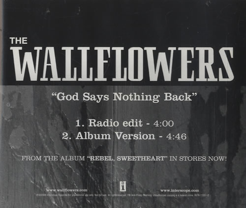 The Wallflowers God Says Nothing Back CD single (CD5 / 5") US WFLC5GO371305