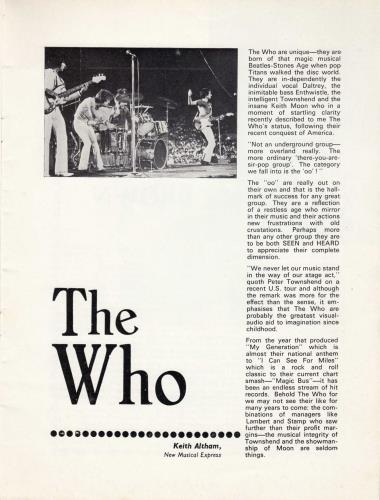 The Who 1968 Programme tour programme UK WHOTRPR697704